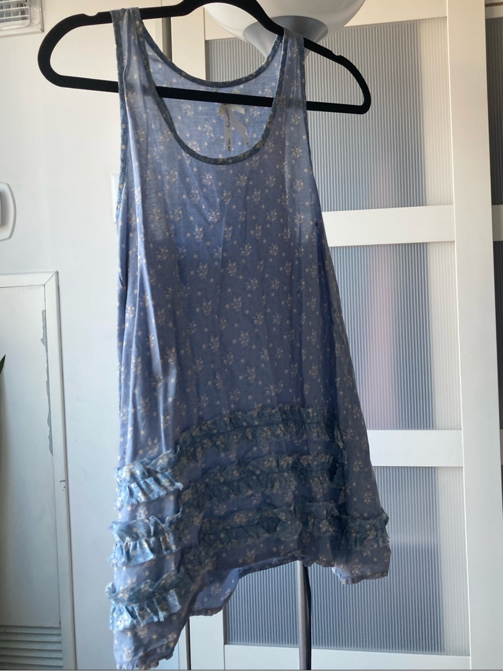 next Light Blue Floral Ruffle Bottom Tank Top - 100% cotton